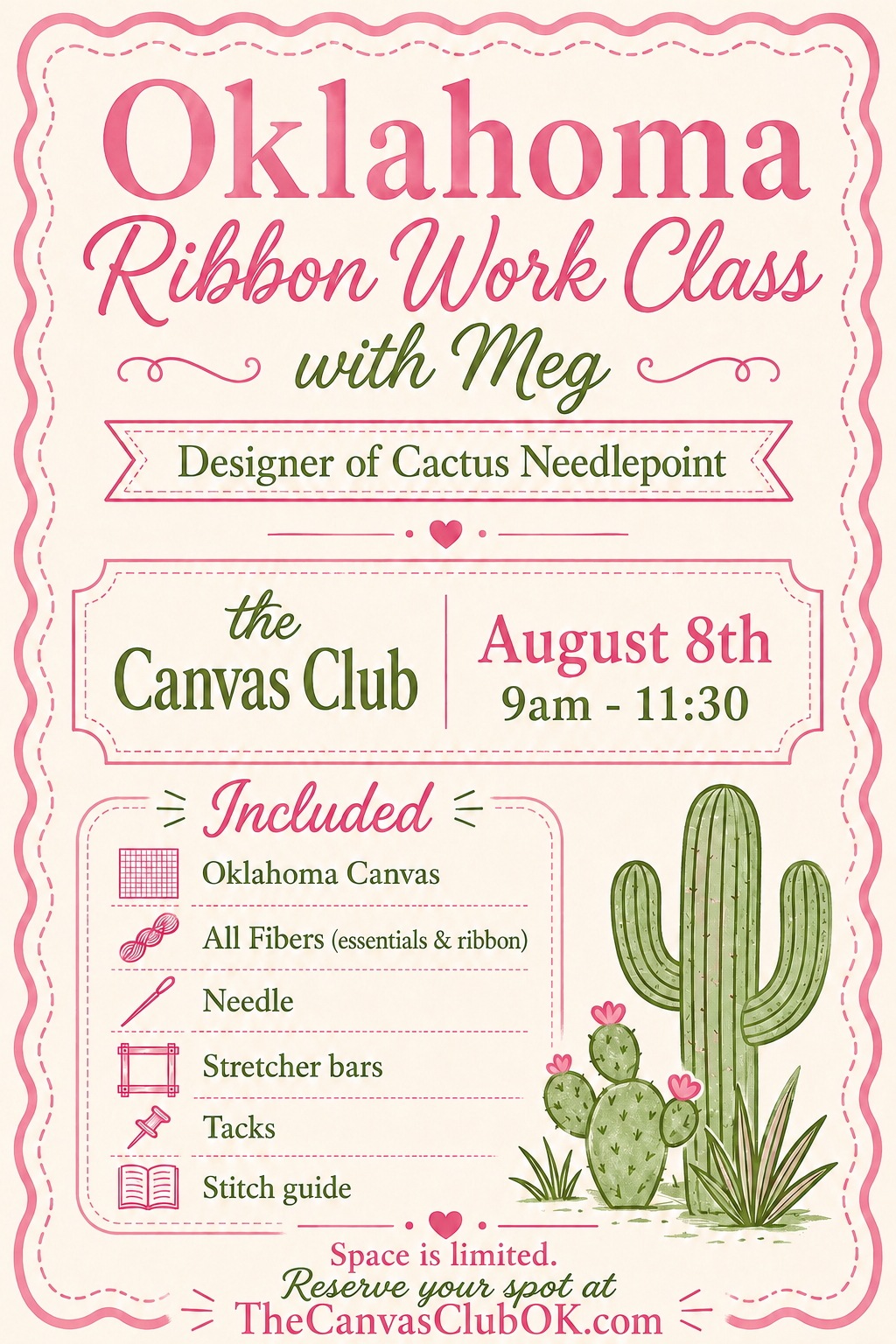 Oklahoma Ribbon Work Class with Meg of Cactus Needlepoint